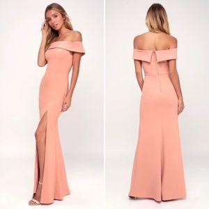 Lulu's Aveline Mauve Pink Off-the-Shoulder Maxi Dress S
